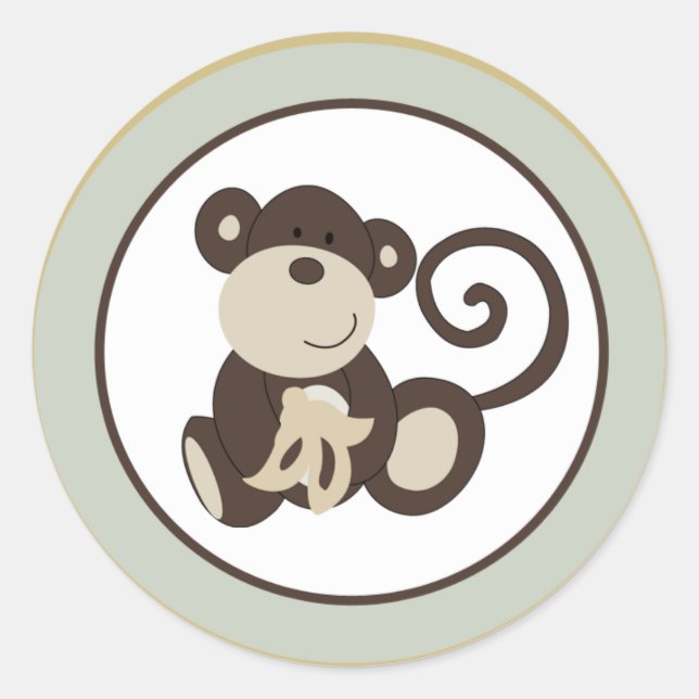 Sticker Rond 20 - 1,5" Enveloppe Phoque Heure du singe Zoo Anim (Devant)