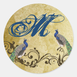 Sticker Rond 20 - 1,5 Enveloppe Plumes Vintages Peacock