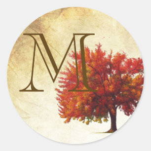 Sticker Rond 20 - 1,5 Enveloppe Sceau Automne Arbre Papier viei