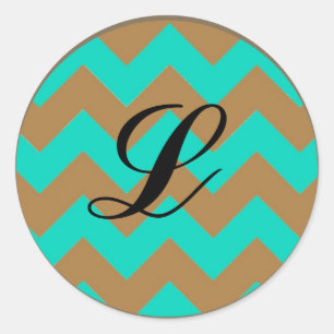 Sticker Rond 20 - 1,5 Enveloppe Sceau Chevron Brown & Seafoam
