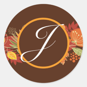 Sticker Rond 20 - 1,5 Enveloppe Sceau Feuilles d'automne tomben