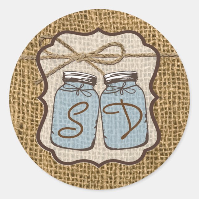 Sticker Rond 20 - 1,5 Enveloppe Sceau Mason Jar Burlap Pays (Devant)