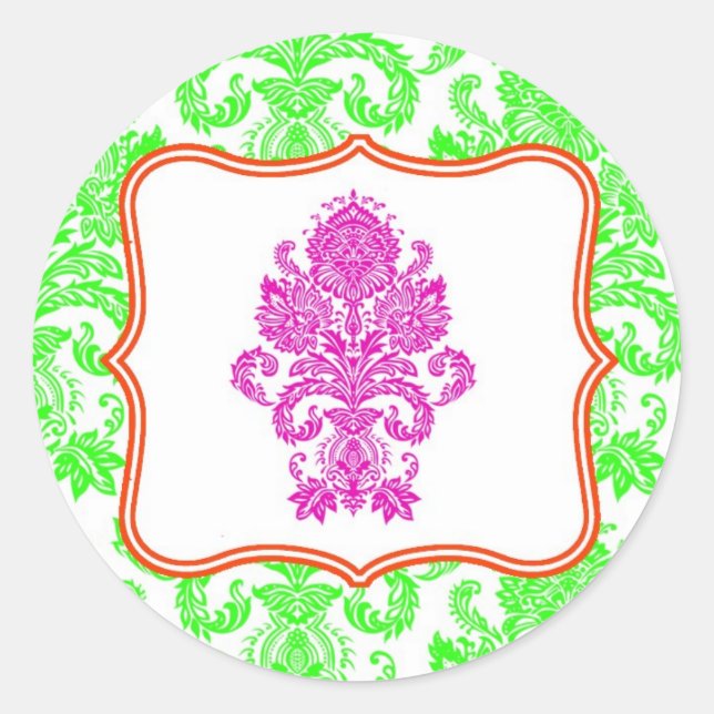 Sticker Rond 20 - 1,5 Enveloppe Sceau Neon Green Pin Damask Den (Devant)