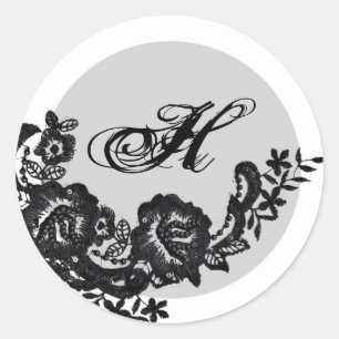 Sticker Rond 20 - 1,5 Enveloppe Sceau noir dentelle Damas Antiq
