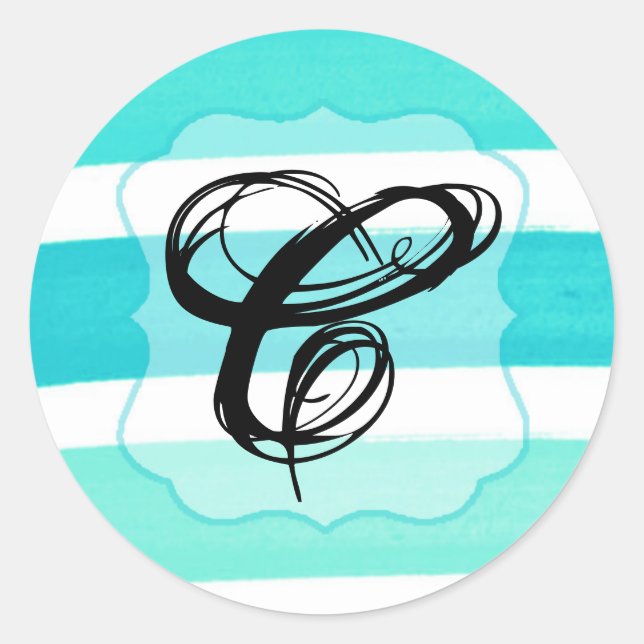 Sticker Rond 20 - 1,5 Enveloppe Sceau Ombre Stripe Turquoise (Devant)