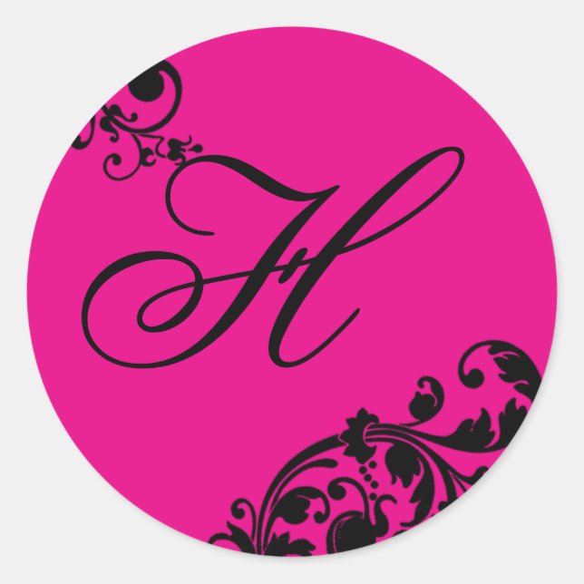 Sticker Rond 20 - 1,5 Enveloppe Sceau rose chaud Floral noir (Devant)