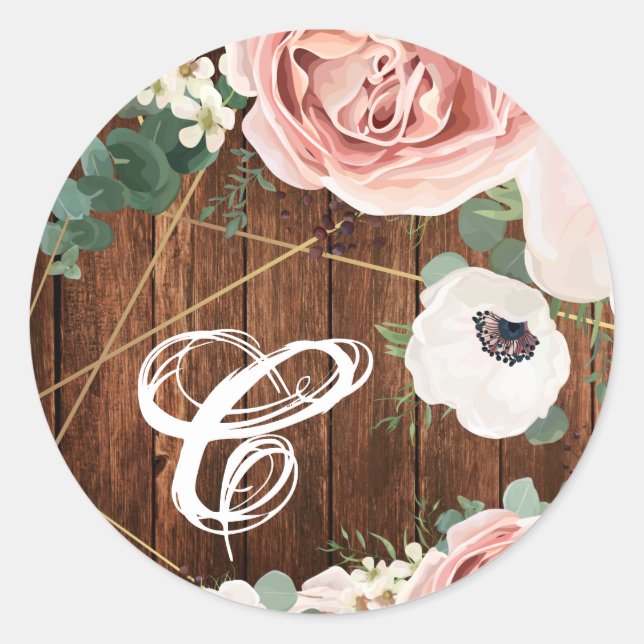 Sticker Rond 20 - 1,5 Enveloppe Sceau Rose de jardin géométriqu (Devant)