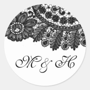 Sticker Rond 20 - 1,5 Enveloppe Sceau Vintage dentelle noire