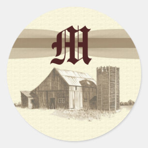 Sticker Rond 20 - 1,5 Enveloppe Sceau Vintage Pays Grange ferme