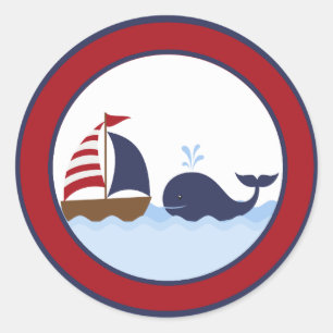 Sticker Rond 20 - 1,5" Enveloppe Seal Ahoy Nautical Whale Boat