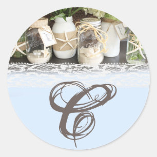 Sticker Rond 20 - 1,5 Enveloppe Seal Beach Mer Mason Jars Océan