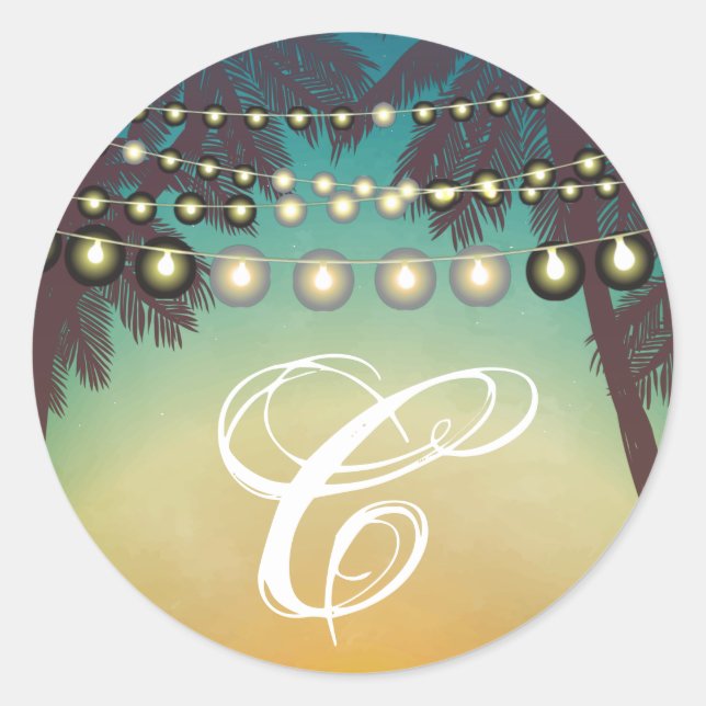 Sticker Rond 20 - 1,5 Enveloppe Seal Beach Sunset Palm Trees St (Devant)