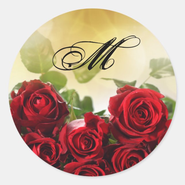 Sticker Rond 20 - 1,5 Enveloppe Seal Red Rose Bouquet Bridal (Devant)