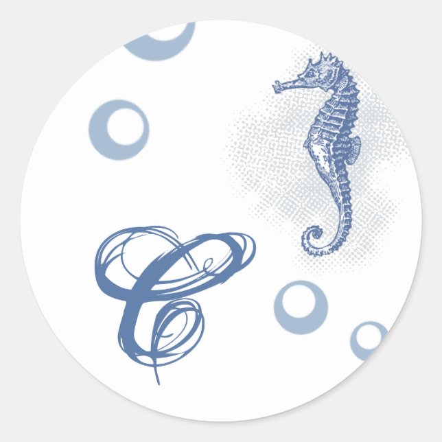 Sticker Rond 20 - 1,5 Enveloppe Seal Seahorse Sea Ocean Beach (Devant)