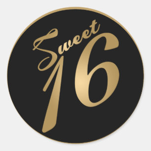 Sticker Rond 20 - 1,5" Enveloppe Seal Sweet 16 Gold Black Party
