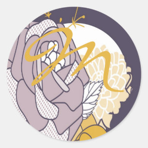 Sticker Rond 20 - 1,5 Rose de de la moutarde Vintage de prune