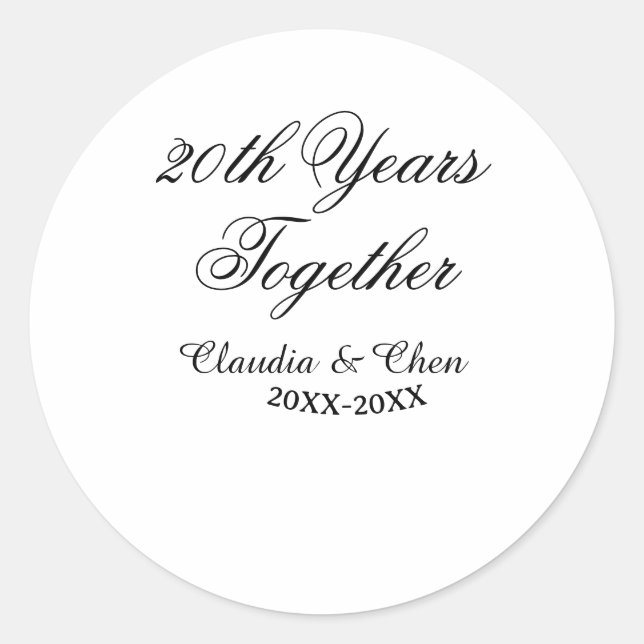 Sticker Rond 20 ans ensemble anniversaire nom date année sim (Devant)