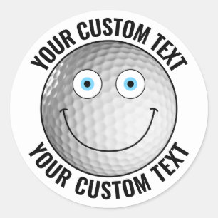 Sticker Rond 20 x Balle de golf Texte personnalisé Visage heure
