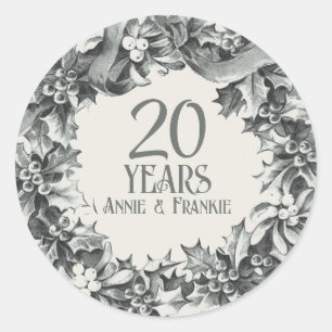 Sticker Rond 20e anniversaire de mariage vintage antique élégan