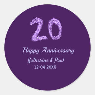 Sticker Rond 20e heureux anniversaire ajouter nom du couple dat