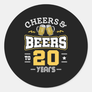 Sticker Rond 20Th Birthday Cheers And Beers Birthday