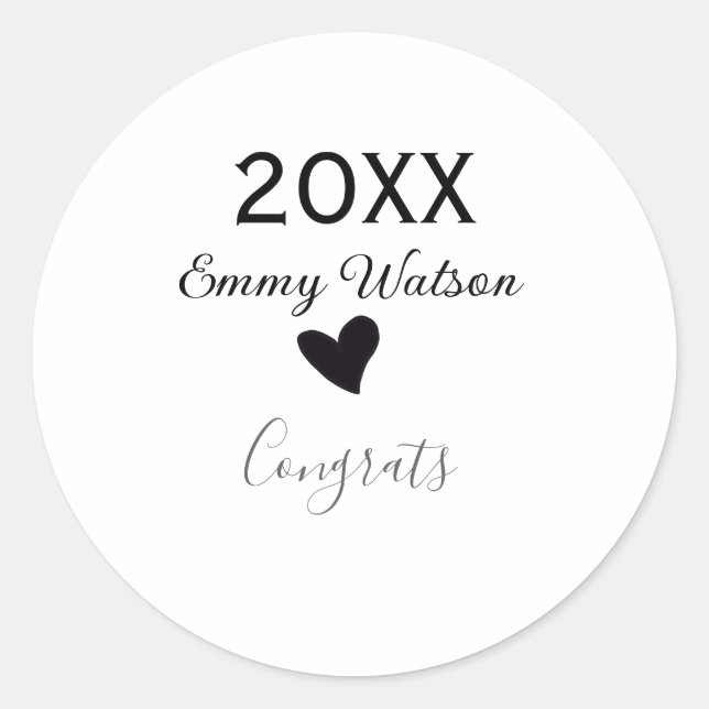 Sticker Rond 20XX bold letter congrats graduation name heart si (Devant)