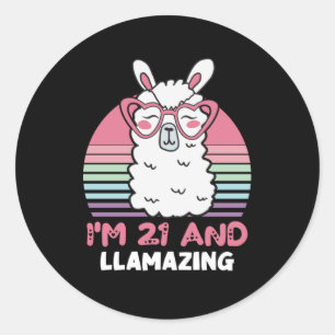 Sticker Rond 21 Ans Anniversaire Llamazing 21e Anniversaire Lla