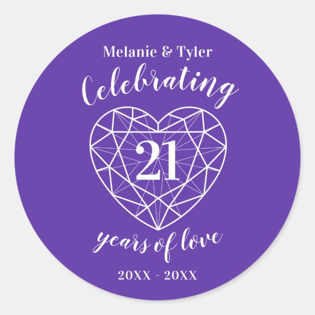 Sticker Rond 21 ans d'autocollants d'amour (Devant)