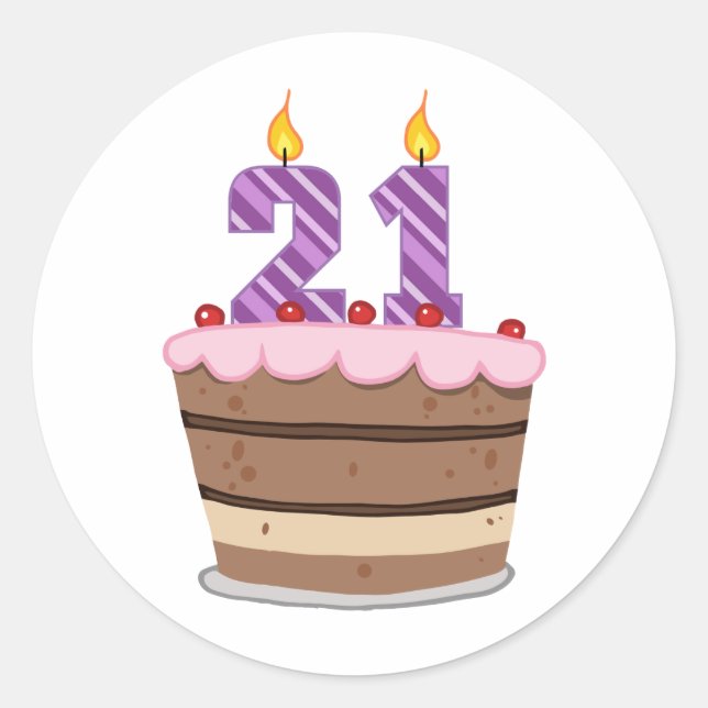 Sticker Rond 21 ans sur le gâteau d'anniversaire (Devant)