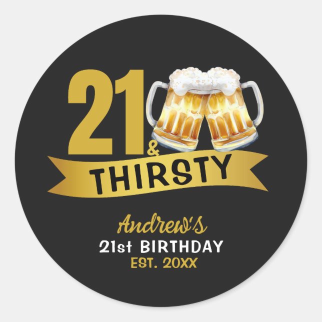 STICKER ROND 21 & THIRSTY-21ST BIRTHDAY INVITATION (Devant)