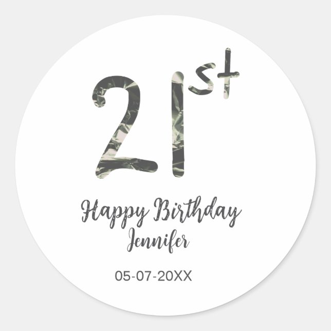 Sticker Rond 21e anniversaire ajouter nom date année noire modè (Devant)