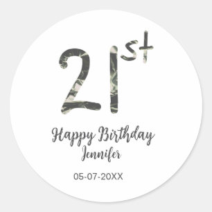 Sticker Rond 21e anniversaire ajouter nom date année noire modè