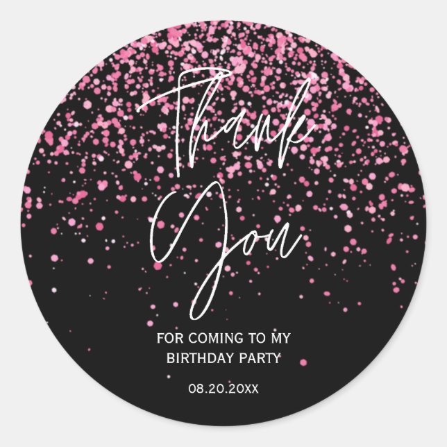 Sticker Rond 21e anniversaire Black Hot Pink Parties scintillan (Devant)