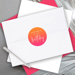 Sticker Rond 21e anniversaire Bright Hot Pink et orange Ombre