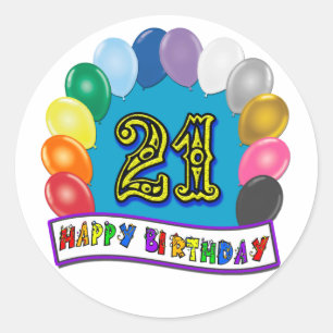 Sticker Rond 21e anniversaire Cadeaux avec ballons assortis Con