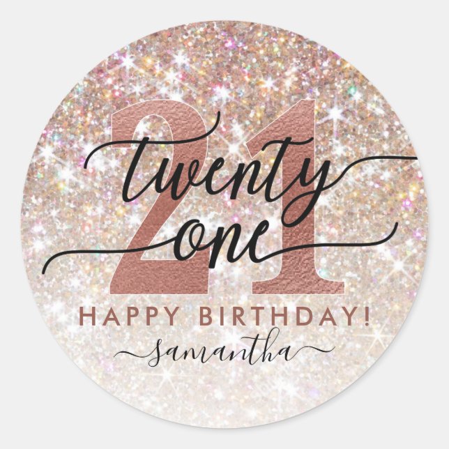 Sticker Rond 21e anniversaire Chic Parties scintillant Ombre (Devant)