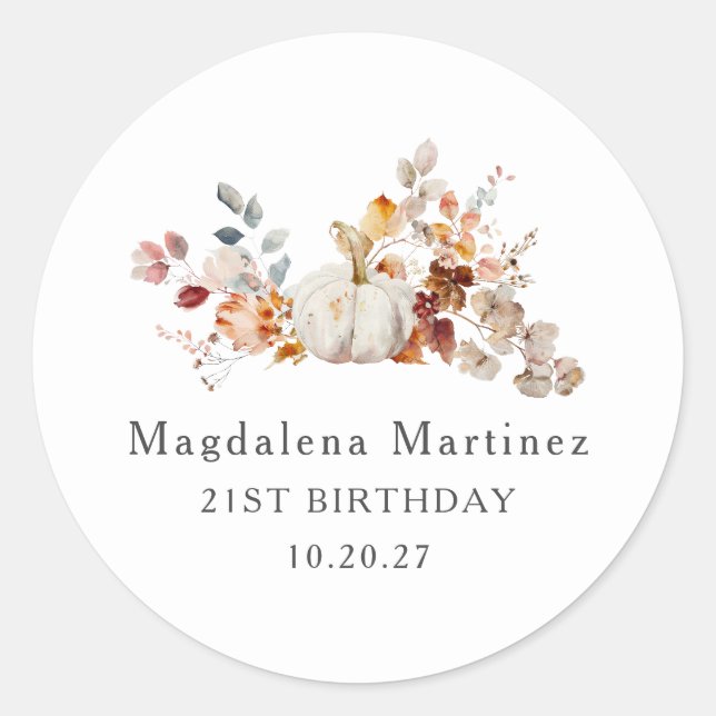 Sticker Rond 21e anniversaire Citrouille Automne Enveloppe Scea (Devant)