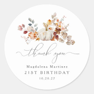 Sticker Rond 21e anniversaire Citrouille automne Merci de fleur