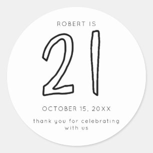 Sticker Rond 21e Anniversaire Hommes Moderne Minimaliste Simple