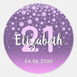 Sticker Rond 21e anniversaire parties scintillant diamants rose