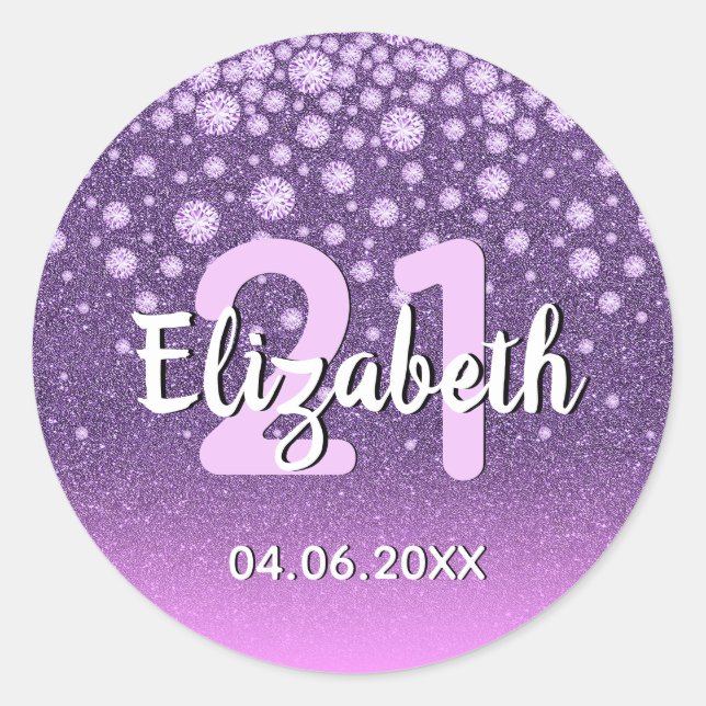 Sticker Rond 21e anniversaire parties scintillant diamants rose (Devant)
