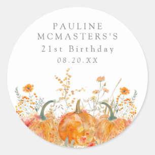 Sticker Rond 21e Anniversaire Pumpkin Wildflower Personnalisé F