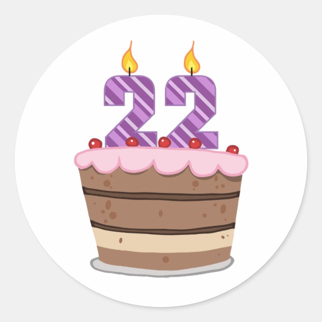 Sticker Rond 22 ans sur le gâteau d'anniversaire (Devant)