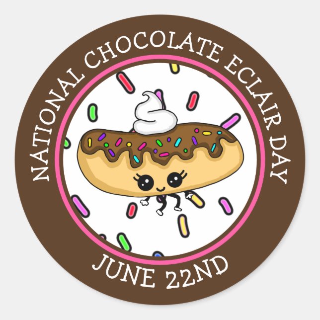 Sticker Rond 22 juin Journée nationale des Éclair au chocolat (Devant)