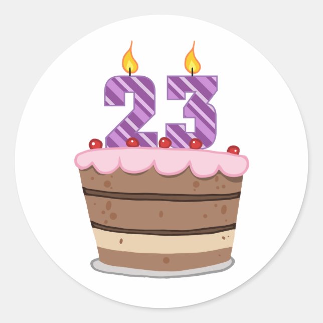 Sticker Rond 23 ans sur le gâteau d'anniversaire (Devant)