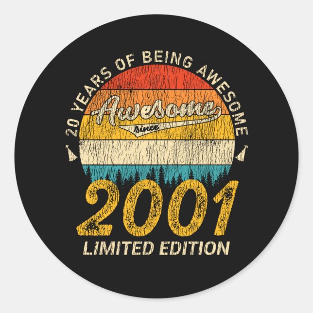 Sticker Rond 24 Ans 2001 Retro Awesome 24e anniversaire Cadeau (Devant)