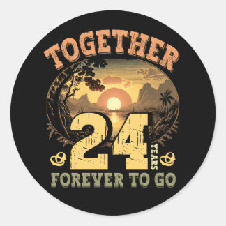 Sticker Rond 24 Ans D'anniversaire De Mariage Pour Les Couples 