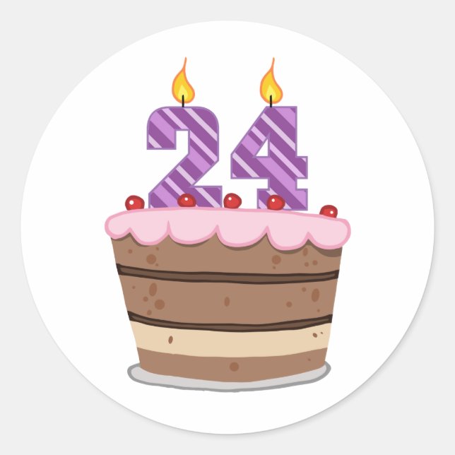 Sticker Rond 24 ans sur le gâteau d'anniversaire (Devant)