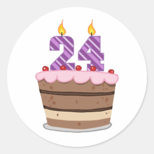 Sticker Rond 24 ans sur le gâteau d'anniversaire