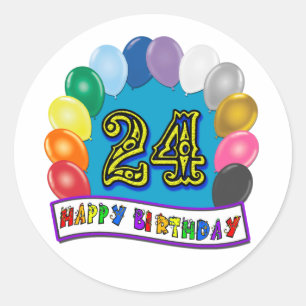 Sticker Rond 24ème Cadeaux d'anniversaire avec la conception